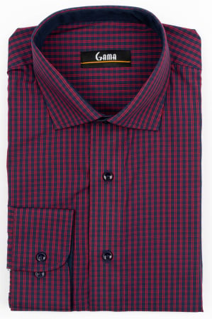 Camasi cu dungi si carouri - Camasa barbati regular fit bleumarin cu caro fin rosu