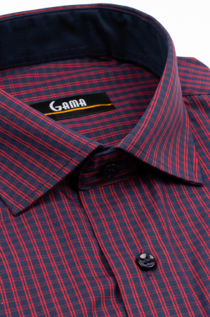 Camasa barbati regular fit bleumarin cu caro fin rosu [2]
