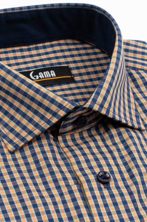 Camasa barbati regular fit bleumarin cu caro orange si turcoaz [2]