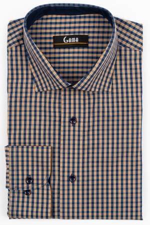 Camasa barbati regular fit bleumarin cu caro orange si turcoaz [1]