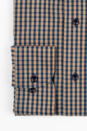 Camasa barbati regular fit bleumarin cu caro orange si turcoaz [3]