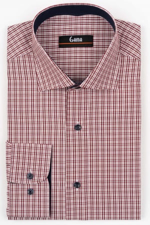 Camasi cu dungi si carouri - Camasa barbati slim fit roz cu carouri visinii