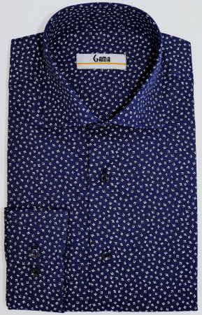 Camasi barbati - Camasa barbati regular fit bleumarin cu imprimeu alb CONFORT