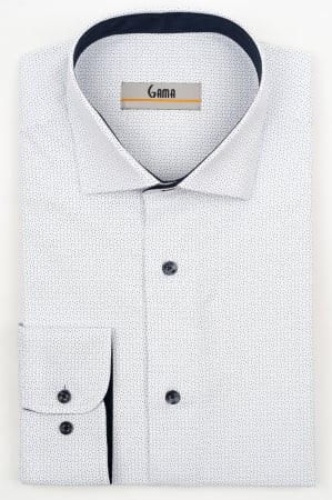 Camasi cu imprimeuri - Camasa barbati regular fit alba cu imprimeu bleumarin si insertie florala CONFORT