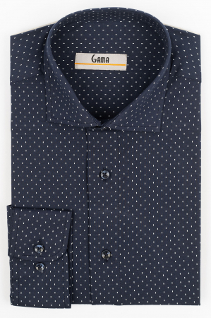 Camasi regular fit - Camasa barbati regular fit bleumarin cu imprimeu alb PREMIUM