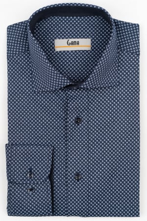 Camasi cu imprimeuri - Camasa barbati regular fit  bleumarin cu imprimeu geometric bleu