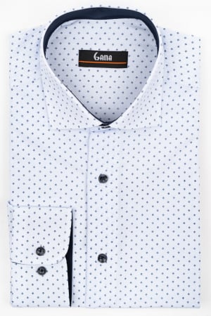 Camasa barbati regular fit alba cu imprimeu floarl bleumarin si insertie bleu