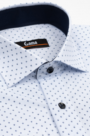 Camasa barbati regular fit alba cu imprimeu floarl bleumarin si insertie bleu [2]