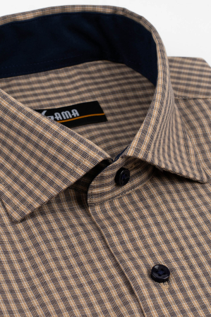 Camasa barbati regular fit cappuccino cu caro fin alb si bleumarin cu maneca scurta 2XL [1]