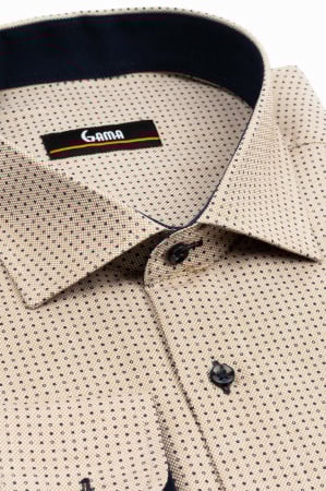Camasa barbati regular fit cappuccino cu insertii albe si imprimeu bleumarin 2XL-4XL [2]