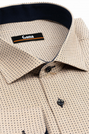 Camasa barbati regular fit cappuccino cu insertii albe si imprimeu bleumarin 5XL-6XL [2]