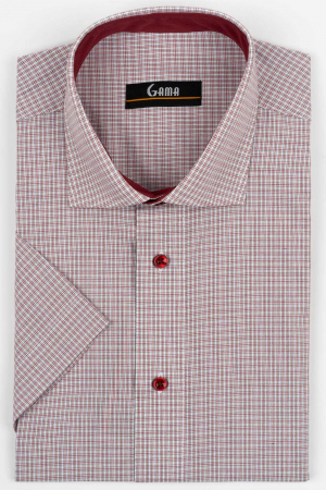 Camasa barbati regular fit cu maneca scurta alba cu caro rosu si negru