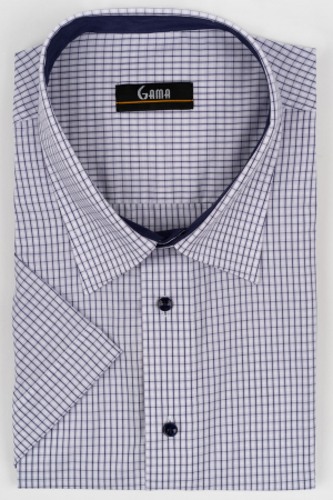 Camasi marimi mari - Camasa barbati regular fit cu maneca scurta alba cu caro navy si lila 3XL - 4XL