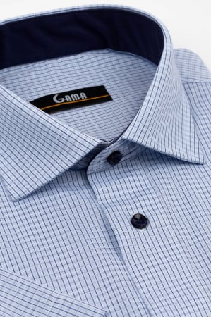 Camasa barbati regular fit cu maneca scurta bleu cu caro navy si alb [1]