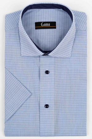 Camasi marimi mari - Camasa barbati regular fit cu maneca scurta bleu cu caro navy si alb - 2XL