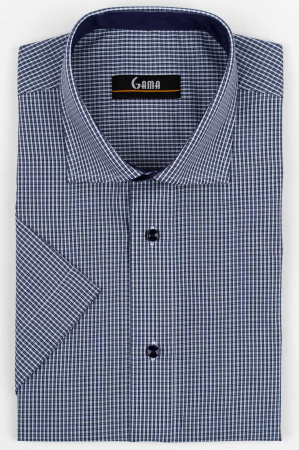Camasa barbati regular fit cu maneca scurta alba cu caro bleumarin - 2XL