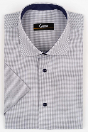 Camasa barbati regular fit cu maneca scurta alba cu caro negru si gri - 2XL