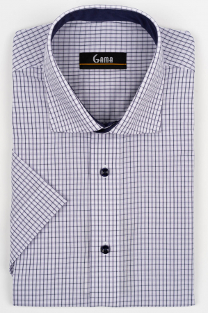 Camasi marimi mari - Camasa barbati regular fit cu maneca scurta alba cu caro navy si lila - 2XL