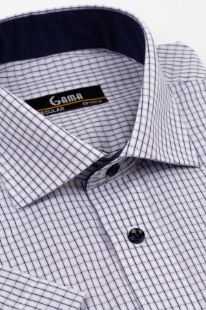 Camasa barbati regular fit cu maneca scurta alba cu caro navy si lila - 2XL [1]