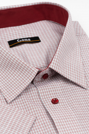 Camasa barbati regular fit cu maneca scurta alba cu caro rosu si negru 3XL-4XL [1]
