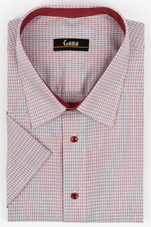 Camasi maneca scurta - Camasa barbati regular fit cu maneca scurta alba cu caro rosu si negru 3XL-4XL
