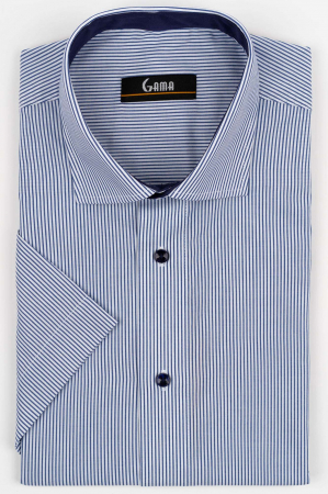 Camasi marimi mari - Camasa barbati regular fit cu maneca scurta alba cu dungi albastre - 2XL-4XL
