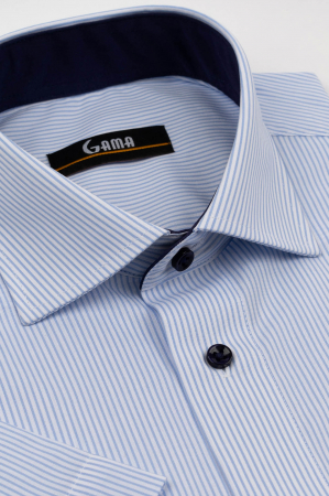 Camasa barbati regular fit cu maneca scurta alba cu dungi bleu 2XL [1]