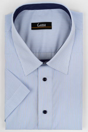 Camasi marimi mari - Camasa barbati regular fit cu maneca scurta alba cu dungi bleu 3XL - 4XL
