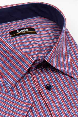 Camasa barbati regular fit cu maneca scurta albastra cu caro rosu si alb 3XL - 4XL [1]