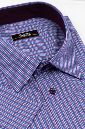 Camasa barbati regular fit cu maneca scurta albastra cu carouri mov si albe 3XL - 4XL [1]