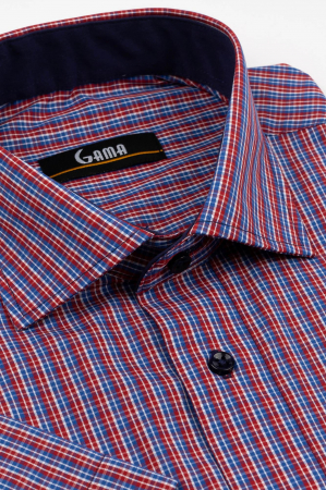 Camasa barbati regular fit cu maneca scurta albastra cu caro rosu si alb - 2XL [1]