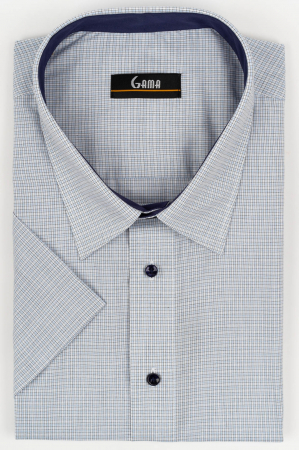 Camasi marimi mari - Camasa barbati regular fit cu maneca scurta bej cu caro bleu si negru 3XL - 4XL