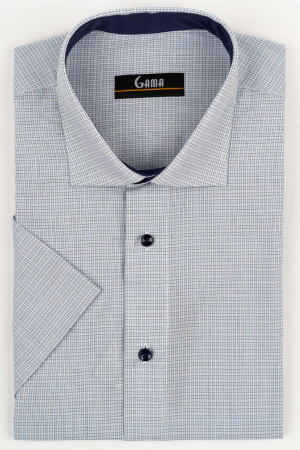 Camasi barbati - Camasa barbati regular fit cu maneca scurta bej cu caro bleu si negru - 2XL