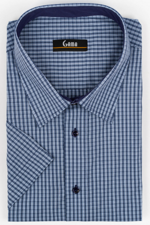 Camasi marimi mari - Camasa barbati regular fit cu maneca scurta bleu cu carouri bleumarin 3XL - 4XL