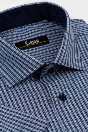 Camasa barbati regular fit cu maneca scurta bleu cu carouri bleumarin 2XL [1]