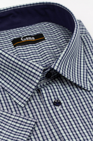 Camasa barbati regular fit cu maneca scurta verde deschis cu carouri bleumarin si albe 3XL -4XL [1]