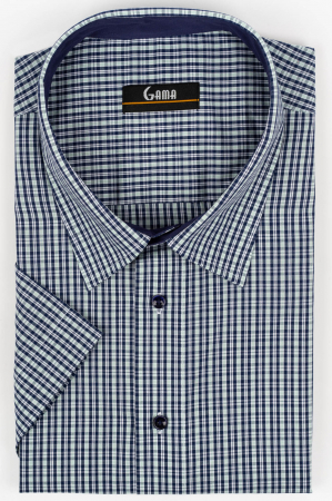Camasi marimi mari - Camasa barbati regular fit cu maneca scurta verde deschis cu carouri bleumarin si albe 3XL -4XL