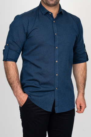 Camasi barbati - Camasa barbati slim fit dark-navy din in PREMIUM - guler clasic - 2XL