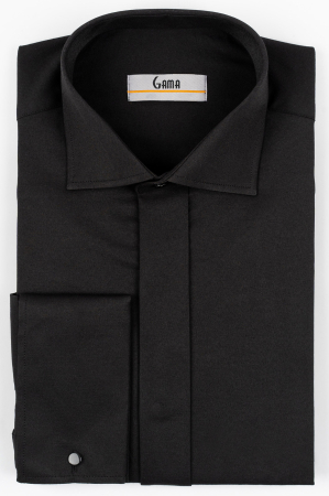 Camasi barbati - Camasa barbati regular fit eleganta neagra cu nasturi ascunsi si manseta dubla CONFORT