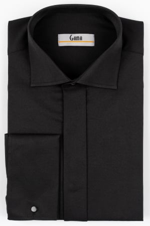Camasa barbati slim fit eleganta neagra cu nasturi ascunsi si manseta dubla CONFORT-2XL [0]