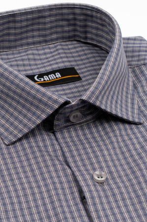 Camasa barbati regular fit gri cu caro fin alb si albastru [2]