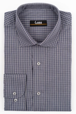 Camasi cu dungi si carouri - Camasa barbati regular fit gri cu caro fin alb si albastru