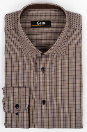 Camasa barbati regular fit gri cu caro maro 2XL [0]