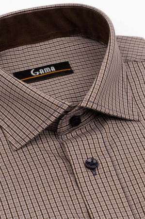 Camasa barbati regular fit gri cu caro maro si alb [2]