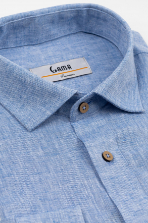 Camasa barbati slim fit albastra din in PREMIUM - guler clasic [4]
