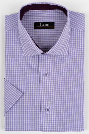 Camasi regular fit - Camasa barbati regular fit lila cu caro alb cu maneca scurta
