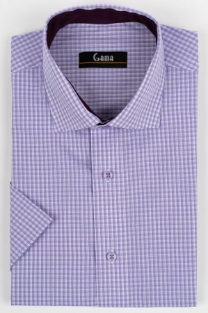 Camasi regular fit - Camasa barbati regular fit lila cu caro alb cu maneca scurta 2XL-4XL