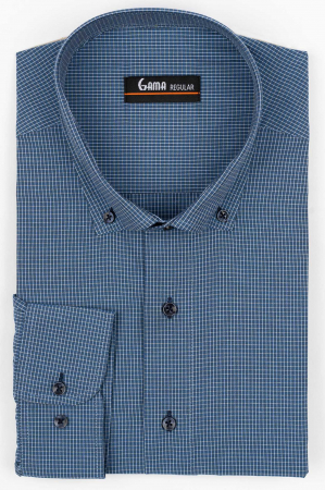 Camasi barbati - Camasa barbati regular fit albastra cu carouri bleu si bej 2XL
