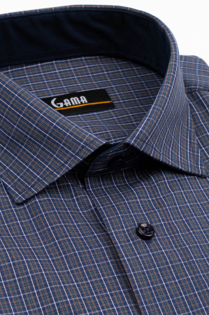Camasa barbati regular fit navy cu caro fin alb, turcoaz si auriu [2]