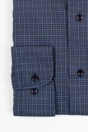 Camasa barbati regular fit navy cu caro fin alb, turcoaz si auriu [1]